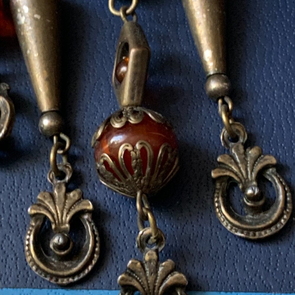 Vintage Bronze Brooch with Amber Beads - Picture 2 of 5